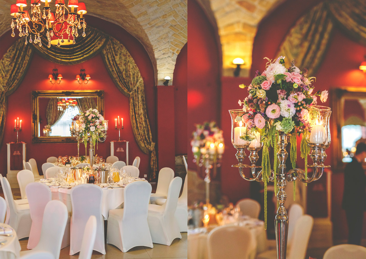 Pałac Brunów, dekoracja stołów, kwiaty, świece, powozownia, wesele
